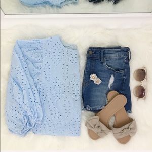 Blue eyelet top